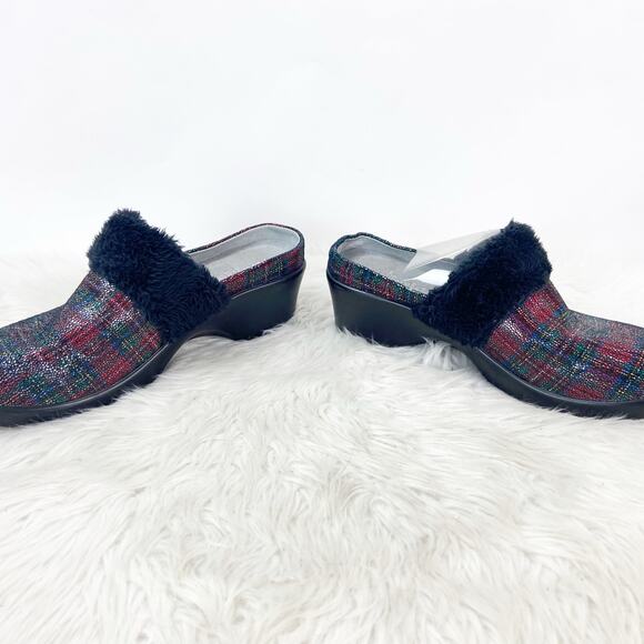 Alegria 40 EU 10 US Womens Black Isabelle Tartan Plaid Leather Fur Mules Clog - Picture 9 of 14